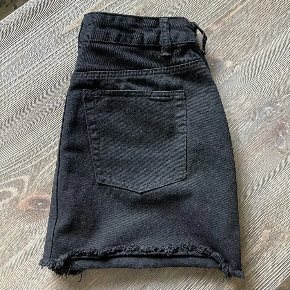 Boohoo Blue Helen Raw Hem Micro Mini Denim Black Size 8